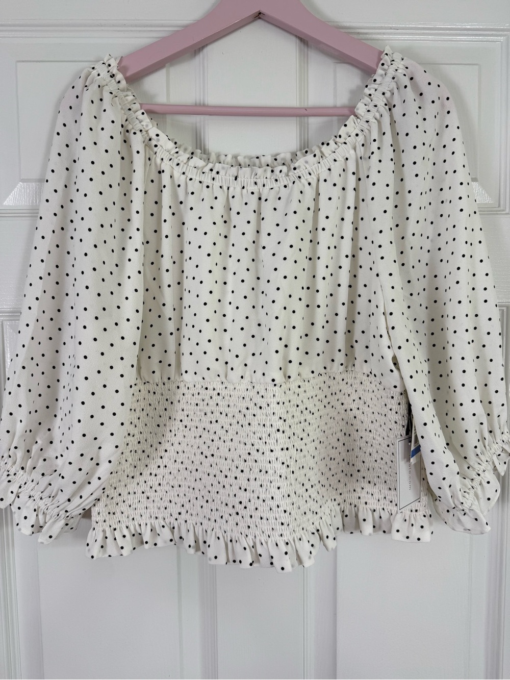 1. State Ivory White Black Polka Dot Off-Shoulder Smocked Top XL